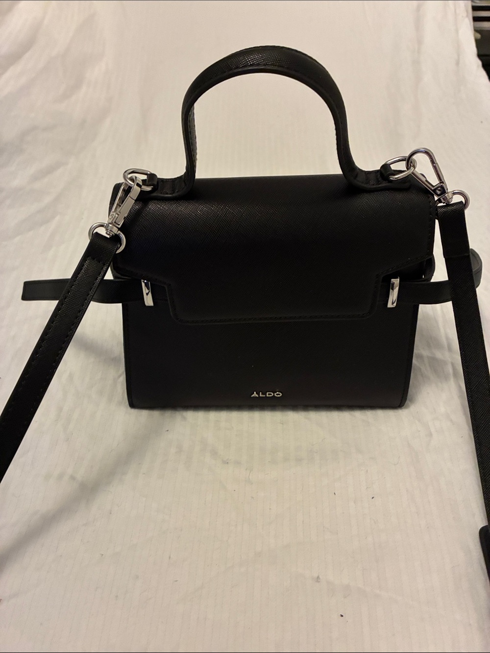 ALDO Black Structured Top-Handle Satchel with Detachable Strap
